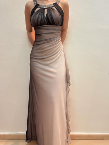 Vintage Mermaid Halter Rhinestone Grey Ombre Chiffon Prom Dress Evening Dress HZ1023